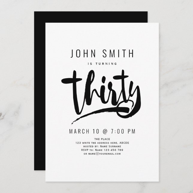 30th Birthday Celebration, Modern, Masculine Invitation (Front/Back)