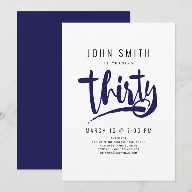 30th Birthday Celebration, Modern, Masculine Invitation (Front/Back)