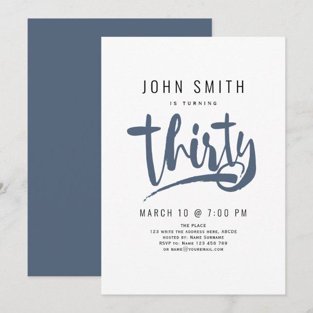 30th Birthday Celebration, Modern, Masculine Invitation (Front/Back)
