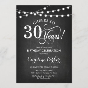 30th Birthday - Chalkboard Black White Invitation