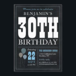 30th Birthday Chalkboard Blue Balloon Rustic Chic Invitation<br><div class="desc">Rustic Vintage Chalkboard White Blue Balloon 30th Birthday Party Invitation</div>