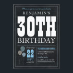 30th Birthday Chalkboard Blue Balloon Rustic Chic Invitation<br><div class="desc">Rustic Vintage Chalkboard White Blue Balloon 30th Birthday Party Invitation</div>