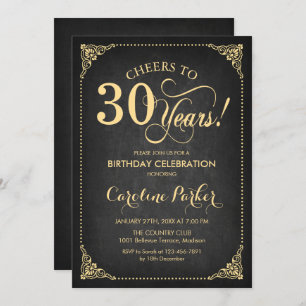 30th Birthday - Chalkboard Gold Invitation