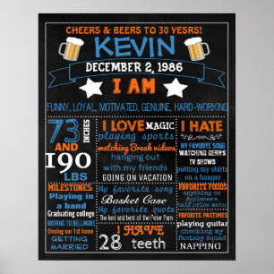 30th Birthday chalkboard sign for man men 40th 50