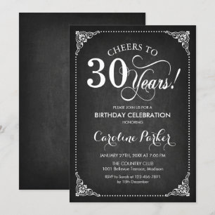 30th Birthday - Chalkboard White Invitation