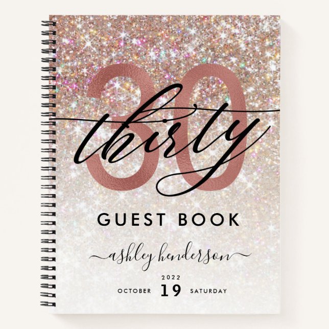 30th Birthday Champagne Glitter Guest Book (Front)