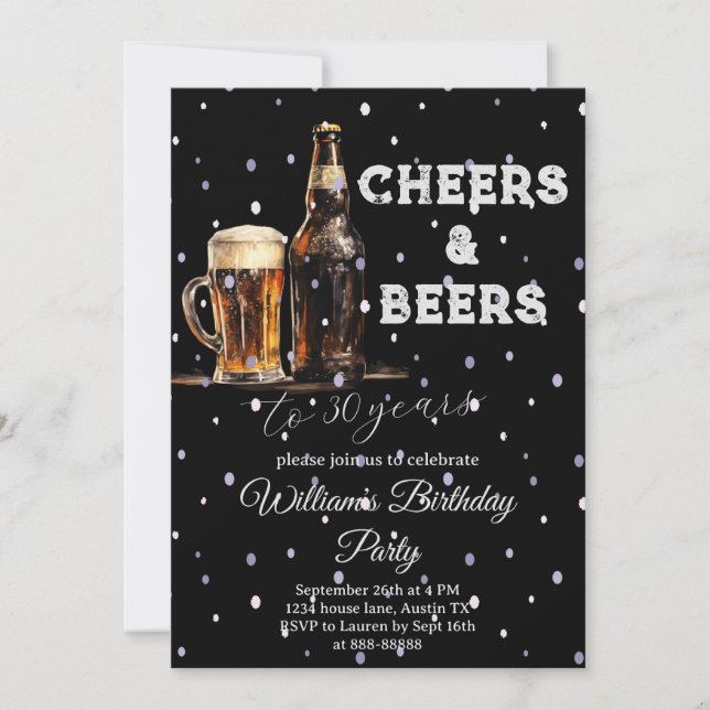 30th Birthday Cheers and Beers To 30 Years Invitation (Front)