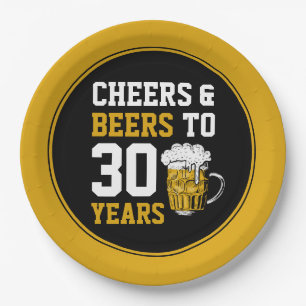 30th Birthday Cheers & Beers to 30 Years Paper Plate