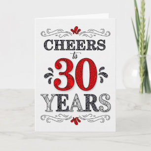 30th Birthday Cheers in Red White Black Pattern Card