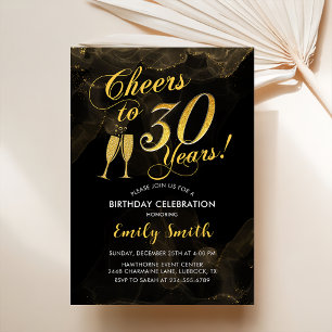 30th Birthday - Cheers To 30 Years Gold Black Invitation