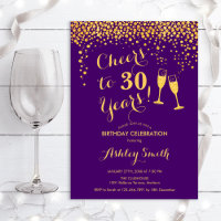 30th Birthday - Cheers To 30 Years Gold Purple
