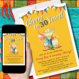 30th Birthday Cheers to 30 Years Margarita Fiesta  Invitation