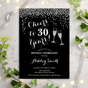 30th Birthday - Cheers To 30 Years Silver Black Invitation