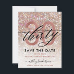 30th Birthday Chic Glitter Ombre Save The Date<br><div class="desc">Modern chic girly save the date card for 30th  birthday. Design featuring champagne sparkly glitter texture,  rose gold 30 and calligraphy script thirty. Personalise with a name and party details.</div>