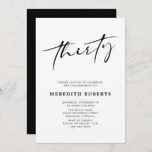  30th Birthday Chic Modern Script Minimalist Party Invitation