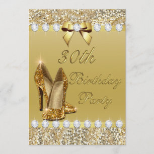 30th Birthday Classy Gold Heels Sequins Diamonds Invitation