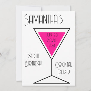 30th Birthday Cocktail Party Black White Hot Pink Invitation