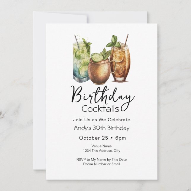 30th Birthday Cocktails Casual Invitation (Front)