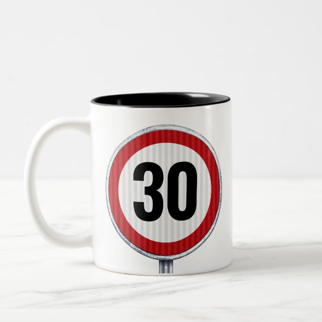 30th birthday coffee mug with road sign and bar (Left)