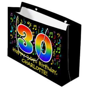 30th Birthday - Colourful Music Symbols, Rainbow 3 Large Gift Bag