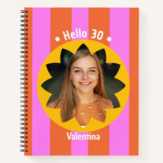 30th birthday colourful photo name trendy cute notebook (Front)