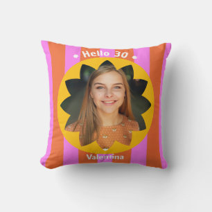 30th birthday colourful photo pink yellow trendy cushion