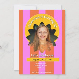 30th birthday colourful photo pink yellow trendy invitation