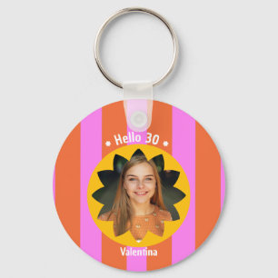 30th birthday colourful photo pink yellow trendy key ring