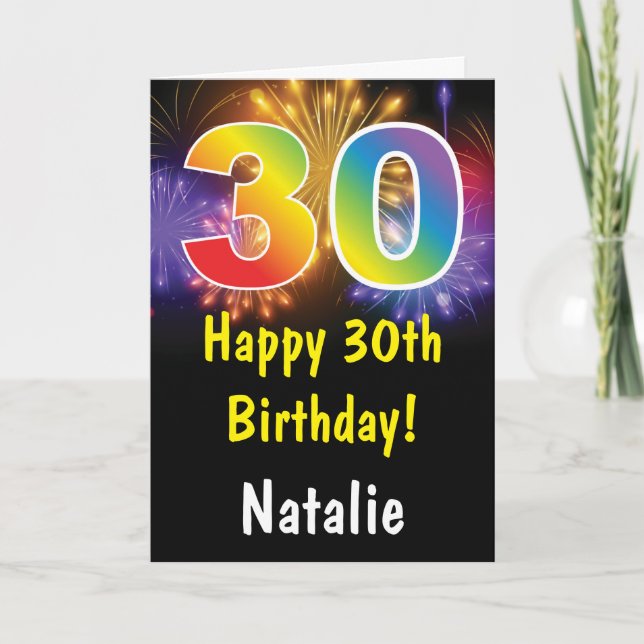 30th Birthday Colourful Rainbow Fireworks Card (Front)