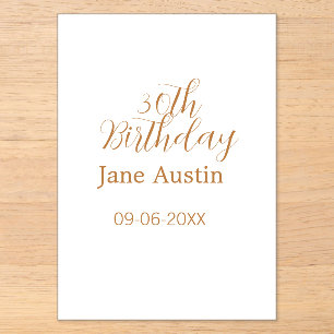 30th birthday copper brown simple stylish name dat acrylic invitations