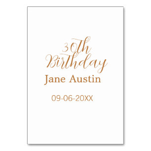 30th birthday copper brown simple stylish name dat table number