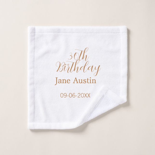 30th birthday copper brown simple stylish name dat wash cloth (Wash Cloth)