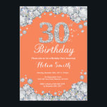 30th Birthday Coral and Silver Diamond Invitation<br><div class="desc">30th Birthday Invitation. Coral and Silver Rhinestone Diamond. Elegant Birthday Bash invite. Adult Birthday. Women Birthday. Men Birthday. For further customisation,  please click the "Customise it" button and use our design tool to modify this template.</div>