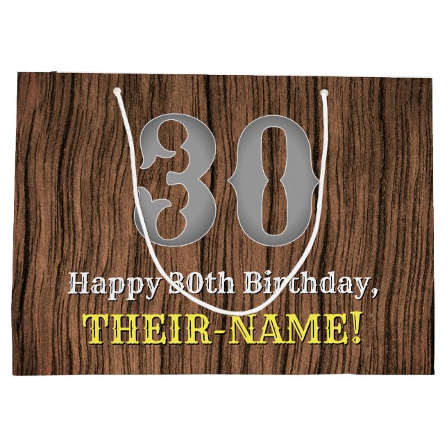30th Birthday: Country Western Inspired Look, Name Large Gift Bag (Back)