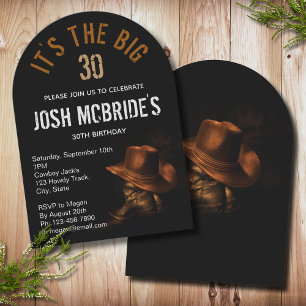 30th Birthday Cowboy Hat Boots Masculine Invitation