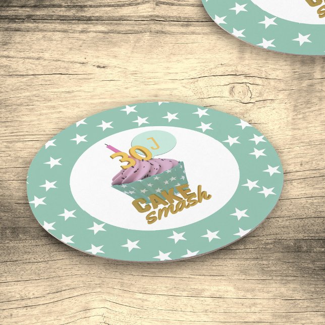 30th Birthday Cupcake Smash Party Paper Coaster (A cake smash coaster for your 30th birthday cake smash part. Just add your initial)