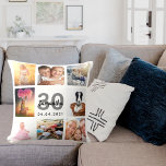 30th birthday custom photo collage woman white cushion<br><div class="desc">A unique gift for a womans 30th birthday, celebrating her life with a collage of 8 of your own photos, pictures. Personalise and add her name, age 30 and a date. A chic white background. Grey and black letters and numbers. The name is written with a modern hand lettered style...</div>