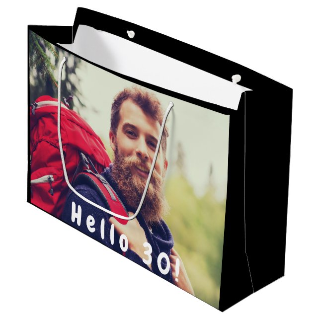 30th birthday custom photo hello 30 thirty guy large gift bag (Front Angled)