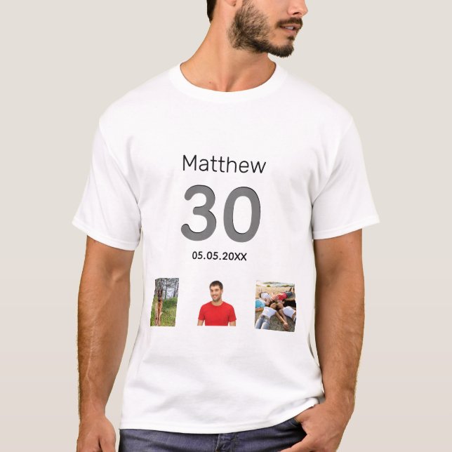 30th birthday custom photo monogram guy T-Shirt (Front)