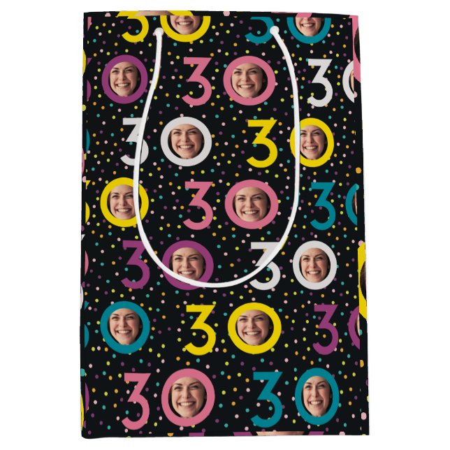 30th Birthday Customise Photo Medium Gift Bag (Front)