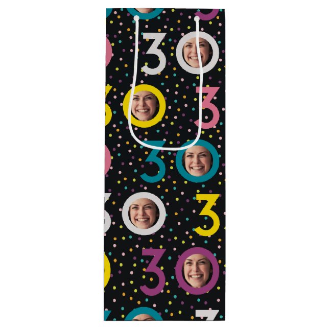 30th Birthday Customise Photo Wine Gift Bag (Front)