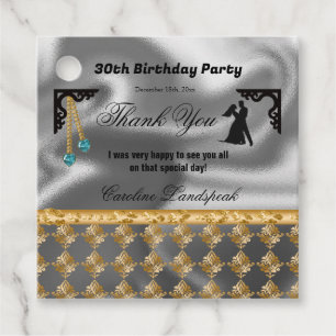 30th Birthday Damask & Teal Blue Gems Thank You Fa Favour Tags