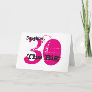 30th Birthday daughter, black & pink text, white. Card