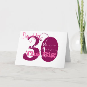 30th Birthday daughter, burgundy, pink text white Card