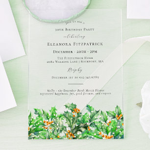 30th Birthday December Birth Month Flower Holly Acrylic Invitations