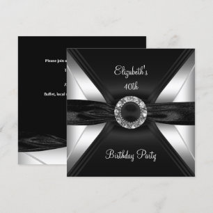30th Birthday Diamond Image Black White Silver Invitation