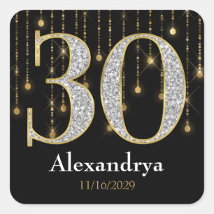 30th Birthday Diamonds Gold Favour Tags Stickers