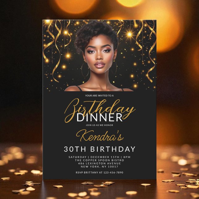 30th Birthday Dinner Gold and Black Photo Invitation (Creator Uploaded)