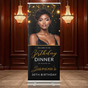 30th Birthday Dinner Gold Black Photo Instagram  Retractable Banner
