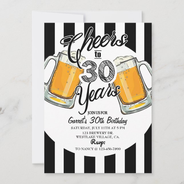 30th birthday,dirty thirty,beer,cheers & beers announcement (Front)